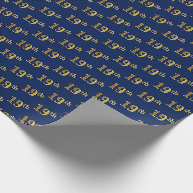Blue, Faux Gold 19th (Nineteenth) Event Wrapping Paper (Corner)