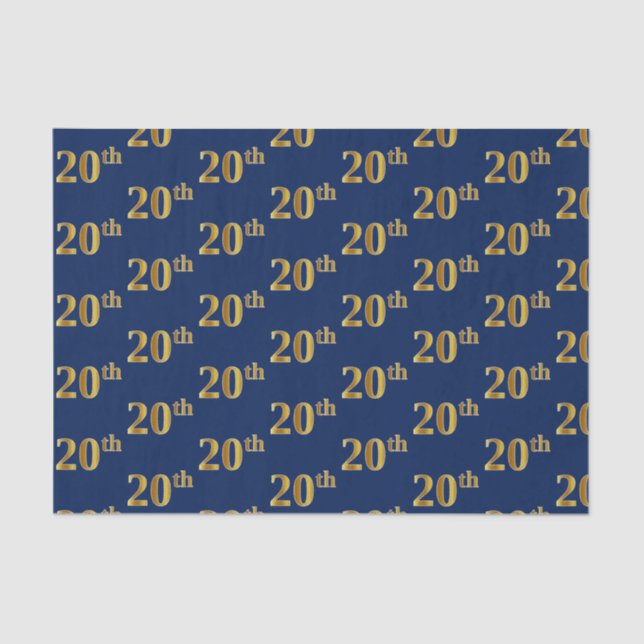 Blue, Faux Gold 20th (Twentieth) Event Tissue Paper (Front)