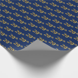Blue, Faux Gold 20th (Twentieth) Event Wrapping Paper