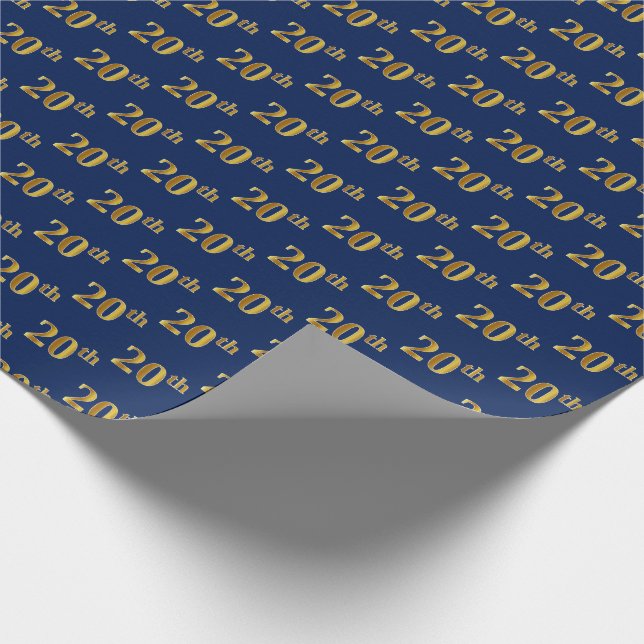 Blue, Faux Gold 20th (Twentieth) Event Wrapping Paper (Corner)