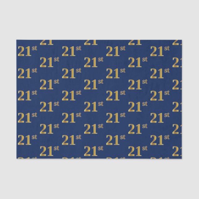Blue, Faux Gold 21st (Twenty-First) Event Tissue Paper (Front)