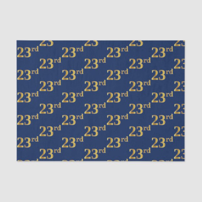 Blue, Faux Gold 23rd (Twenty-Third) Event Tissue Paper (Front)