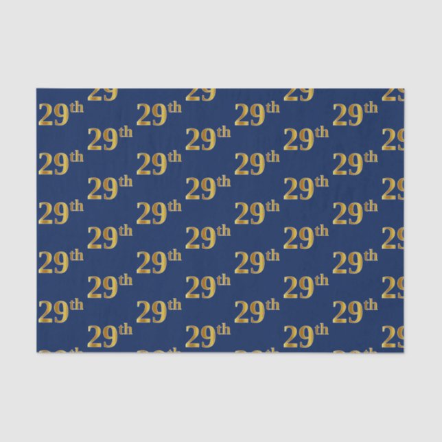 Blue, Faux Gold 29th (Twenty-Ninth) Event Tissue Paper (Front)