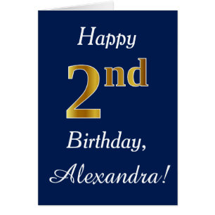 Blue, Faux Gold 2nd Birthday + Custom Name