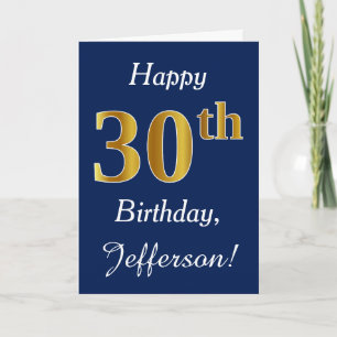 Blue, Faux Gold 30th Birthday + Custom Name Card