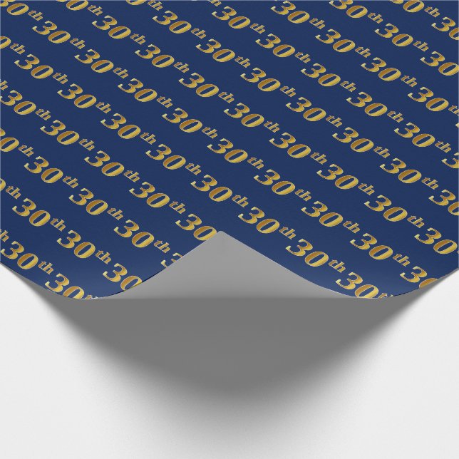 Blue, Faux Gold 30th (Thirtieth) Event Wrapping Paper (Corner)