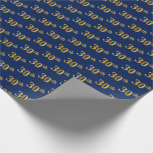 Blue, Faux Gold 30th (Thirtieth) Event Wrapping Paper