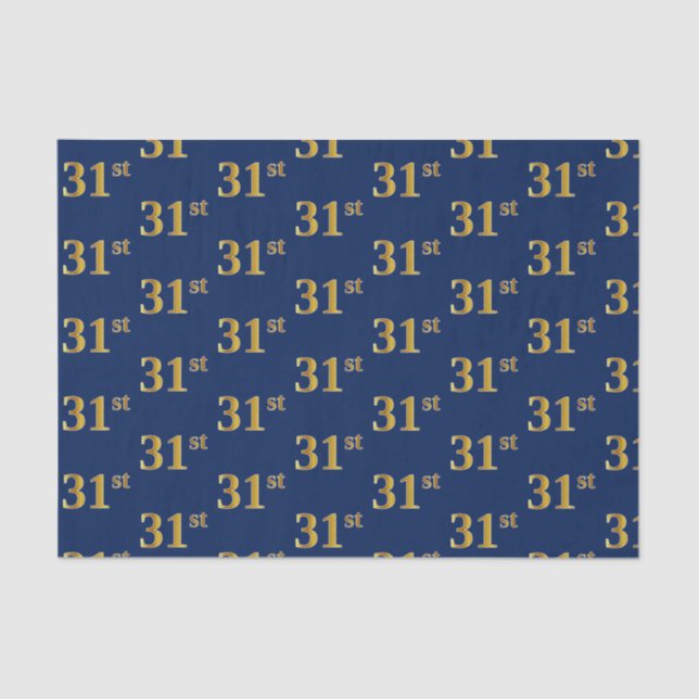 Blue, Faux Gold 31st (Thirty-First) Event Tissue Paper (Front)