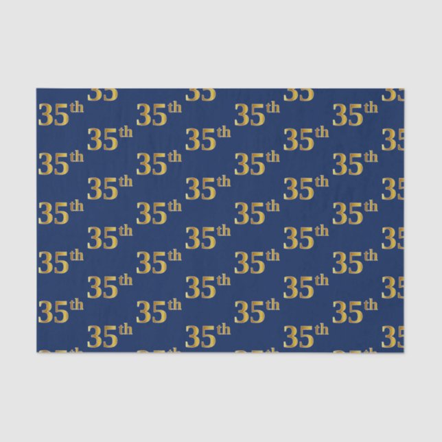 Blue, Faux Gold 35th (Thirty-Fifth) Event Tissue Paper (Front)