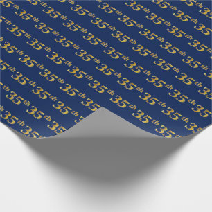 Blue, Faux Gold 35th (Thirty-Fifth) Event Wrapping Paper
