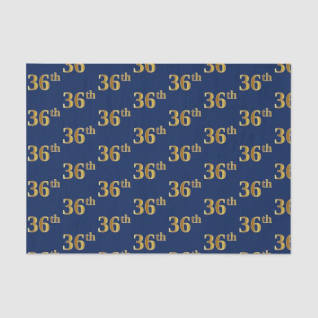 Blue, Faux Gold 36th (Thirty-Sixth) Event Tissue Paper (Front)