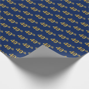 Blue, Faux Gold 40th (Fortieth) Event Wrapping Paper