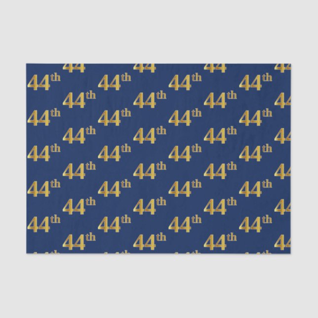 Blue, Faux Gold 44th (Forty-Fourth) Event Tissue Paper (Front)