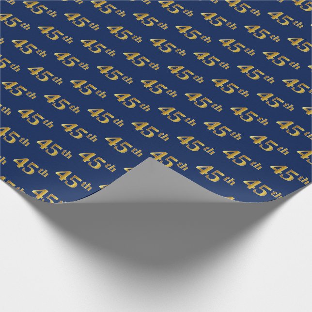 Blue, Faux Gold 45th (Forty-Fifth) Event Wrapping Paper (Corner)