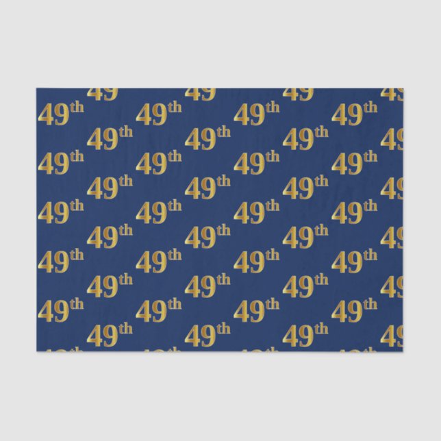 Blue, Faux Gold 49th (Forty-Ninth) Event Tissue Paper (Front)
