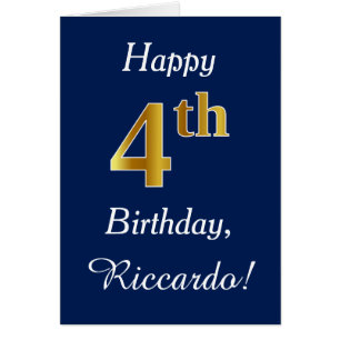 Blue, Faux Gold 4th Birthday + Custom Name