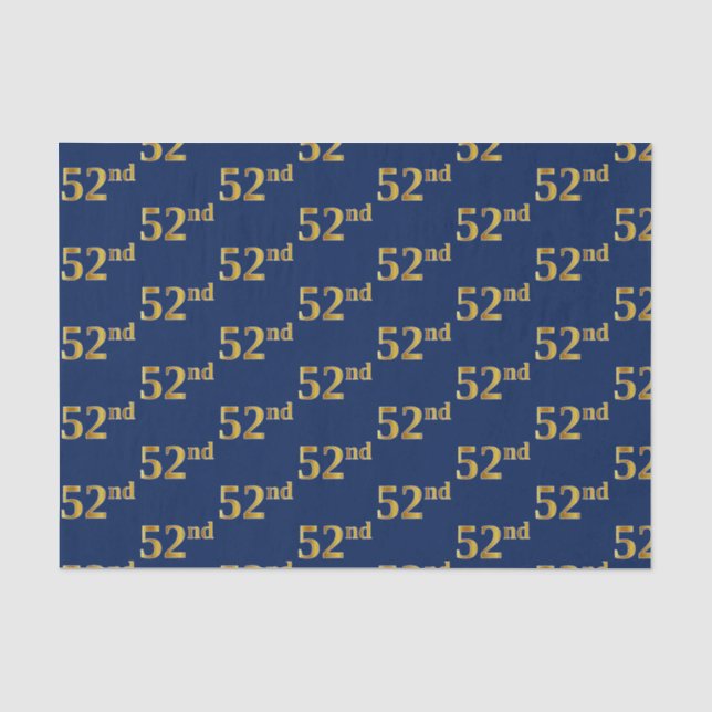Blue, Faux Gold 52nd (Fifty-Second) Event Tissue Paper (Front)