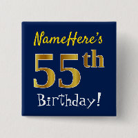 Blue, Faux Gold 55th Birthday, With Custom Name