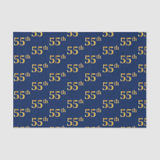 Blue, Faux Gold 55th (Fifty-Fifth) Event Tissue Paper (Front)