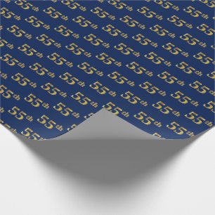 Blue, Faux Gold 55th (Fifty-Fifth) Event Wrapping Paper