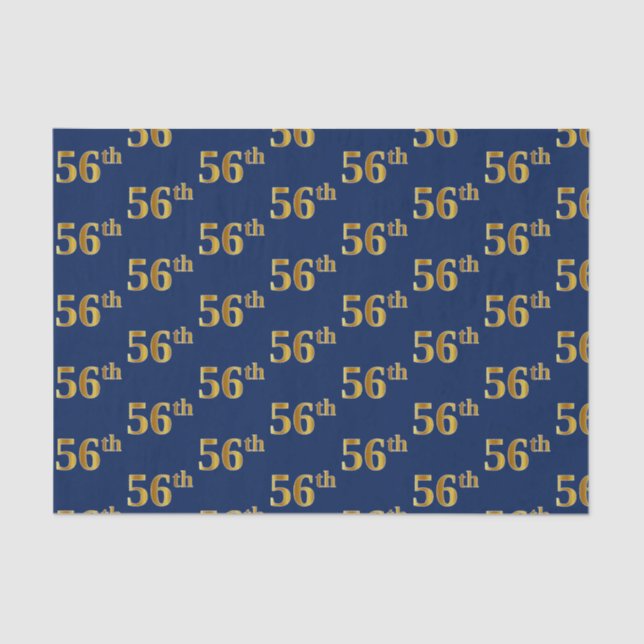 Blue, Faux Gold 56th (Fifty-Sixth) Event Tissue Paper (Front)