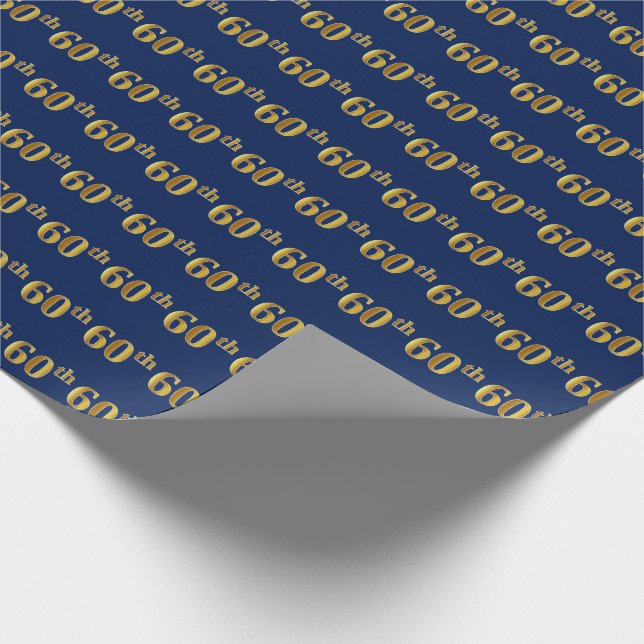 Blue, Faux Gold 60th (Sixtieth) Event Wrapping Paper (Corner)