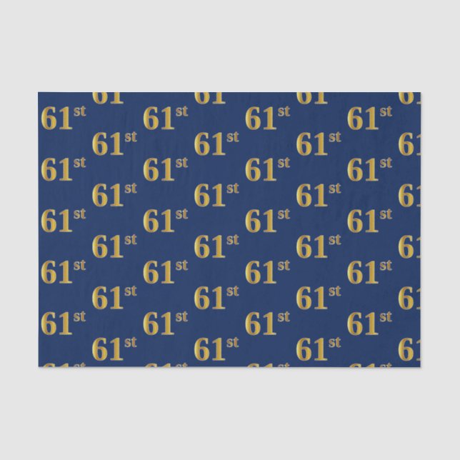 Blue, Faux Gold 61st (Sixty-First) Event Tissue Paper (Front)