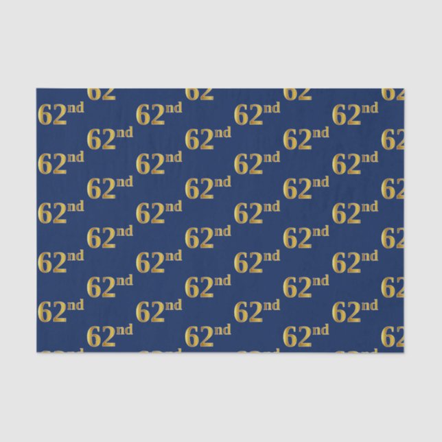Blue, Faux Gold 62nd (Sixty-Second) Event Tissue Paper (Front)