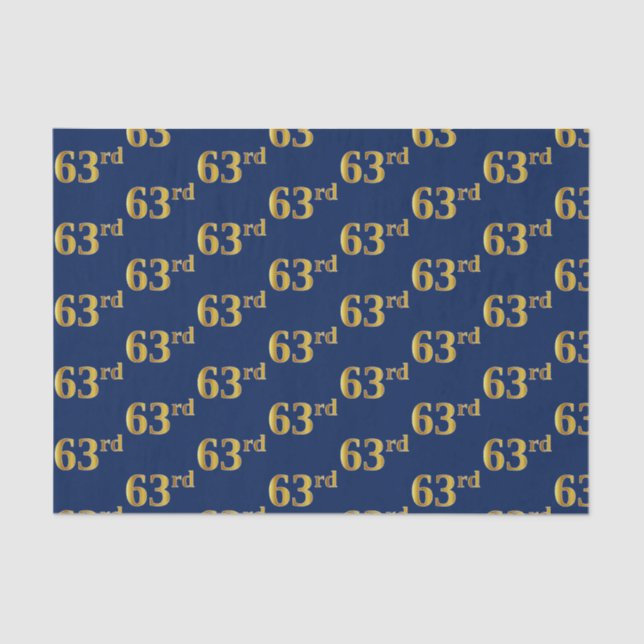 Blue, Faux Gold 63rd (Sixty-Third) Event Tissue Paper (Front)