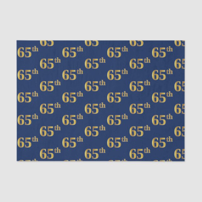 Blue, Faux Gold 65th (Sixty-Fifth) Event Tissue Paper (Front)