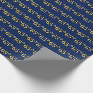 Blue, Faux Gold 65th (Sixty-Fifth) Event Wrapping Paper