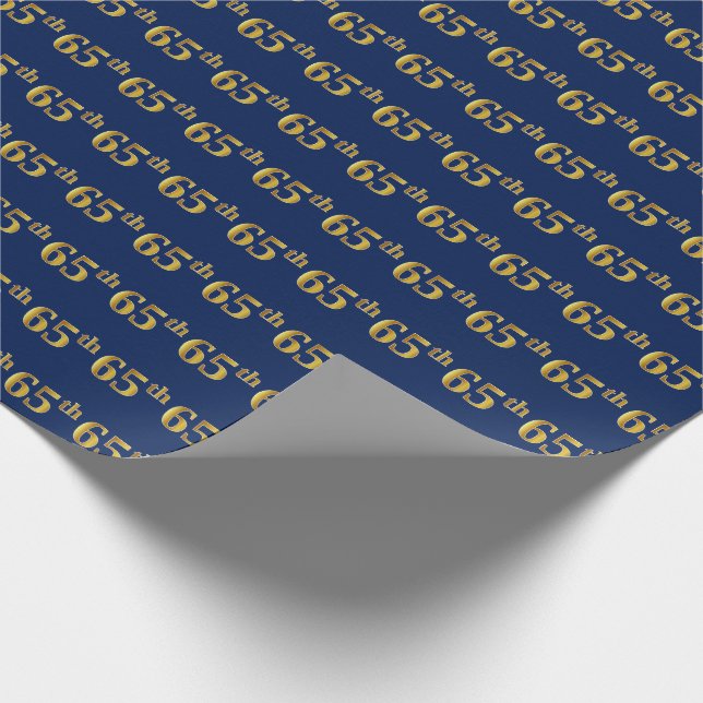 Blue, Faux Gold 65th (Sixty-Fifth) Event Wrapping Paper (Corner)