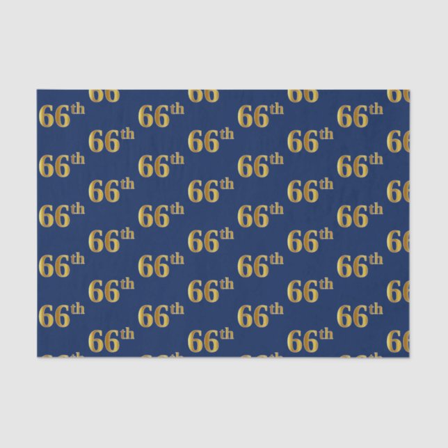 Blue, Faux Gold 66th (Sixty-Sixth) Event Tissue Paper (Front)