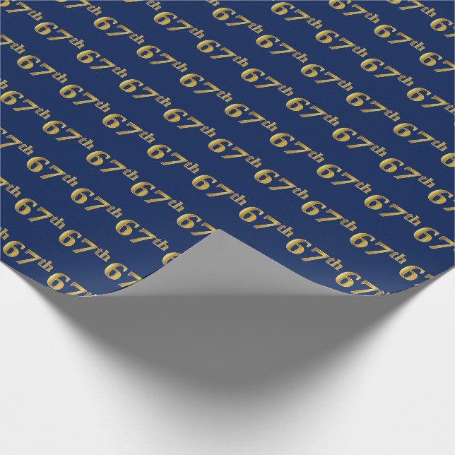 Blue, Faux Gold 67th (Sixty-Seventh) Event Wrapping Paper (Corner)