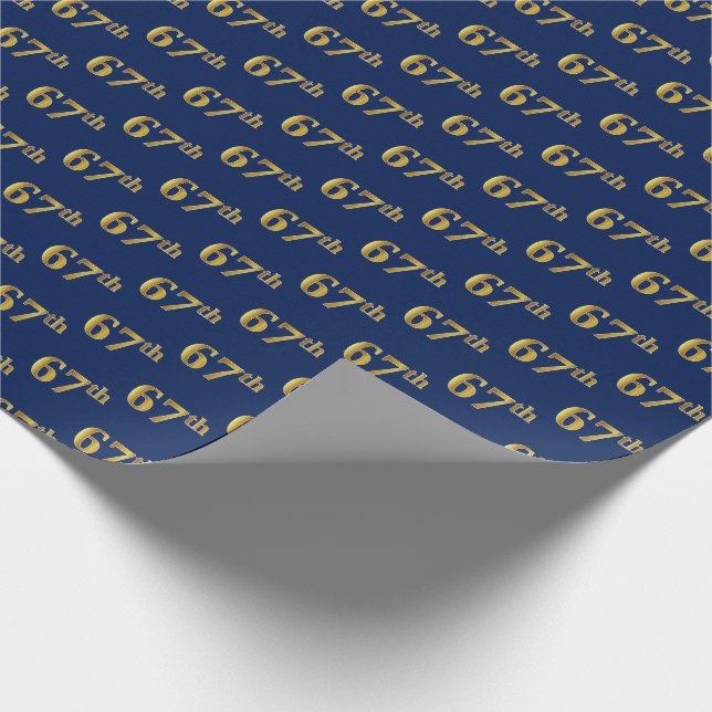 Blue, Faux Gold 67th (Sixty-Seventh) Event Wrapping Paper (Corner)