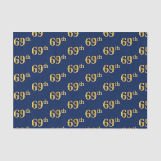 Blue, Faux Gold 69th (Sixty-Ninth) Event Tissue Paper (Front)