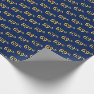 Blue, Faux Gold 69th (Sixty-Ninth) Event Wrapping Paper