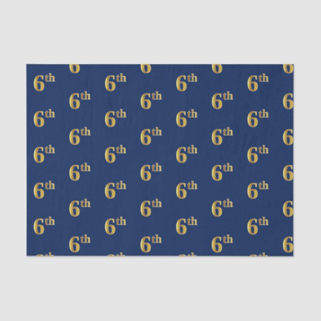 Blue, Faux Gold 6th (Sixth) Event Tissue Paper (Front)