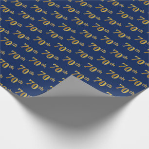 Blue, Faux Gold 70th (Seventieth) Event Wrapping Paper