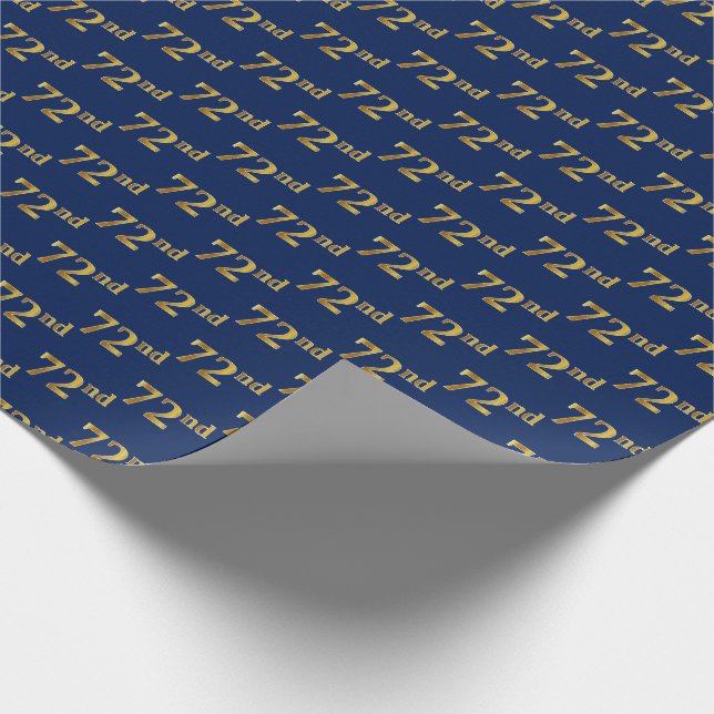Blue, Faux Gold 72nd (Seventy-Second) Event Wrapping Paper (Corner)