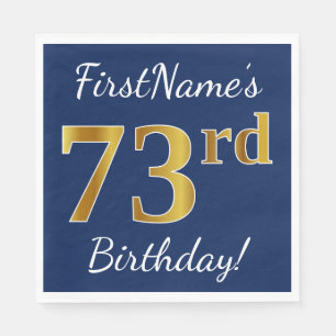 Blue, Faux Gold 73rd Birthday + Custom Name Napkin