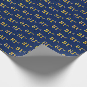 Blue, Faux Gold 81st (Eighty-First) Event Wrapping Paper