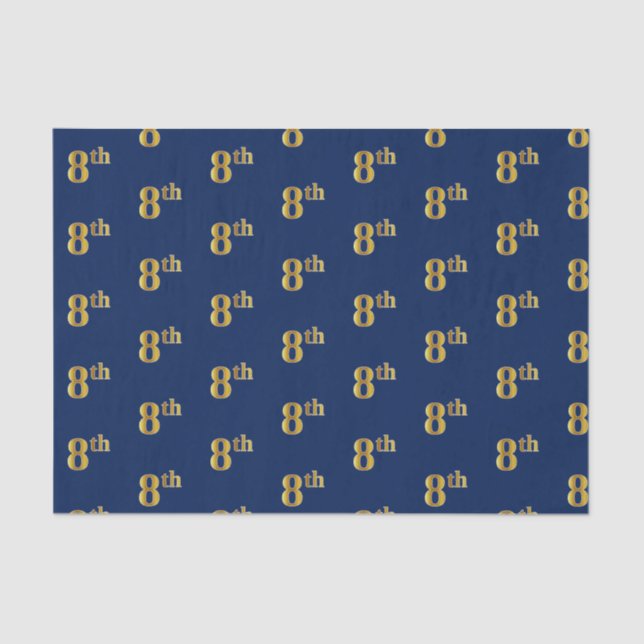 Blue, Faux Gold 8th (Eighth) Event Tissue Paper (Front)