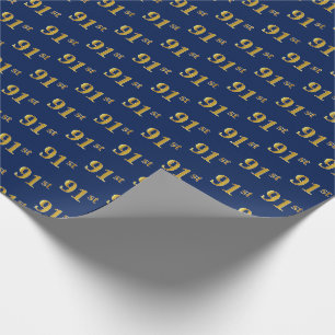 Blue, Faux Gold 91st (Ninety-First) Event Wrapping Paper