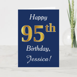 Blue, Faux Gold 95th Birthday + Custom Name Card