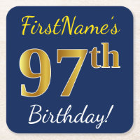 Blue, Faux Gold 97th Birthday + Custom Name