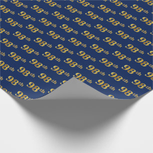 Blue, Faux Gold 98th (Ninety-Eighth) Event Wrapping Paper