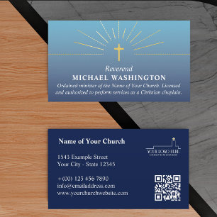 Blue Faux Gold Cross Church Logo Clergy Business Card