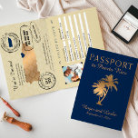 Blue Faux Gold Foil Puerto Rico Wedding Passport Invitation<br><div class="desc">Blue Faux Gold Foil Puerto Rico Wedding Passport Invitation. Have fun with your Wedding Save the Date or Wedding Invitation! Perfect for a destination wedding to Puerto Rico. Palm Trees, map of Puerto Rico with a blue "moveable" heart over the San Juan location. You can "click to customise further" and...</div>