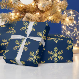 Blue Faux Gold Foil Snowflake Winter Wonderland Wrapping Paper